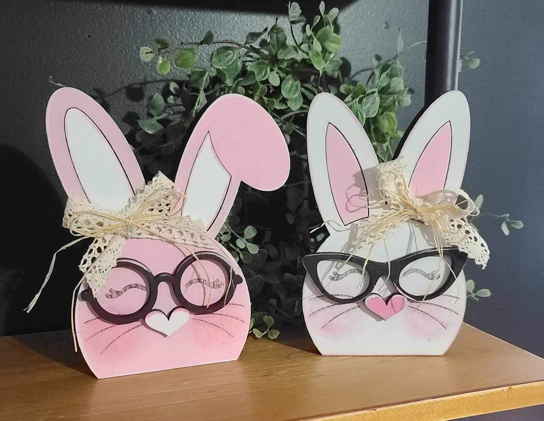 DIY kit with no supplies 2 piece bunny faces with glasses