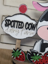 Load image into Gallery viewer, Spotted cow dairy farm shelf sitter with Strawberries
