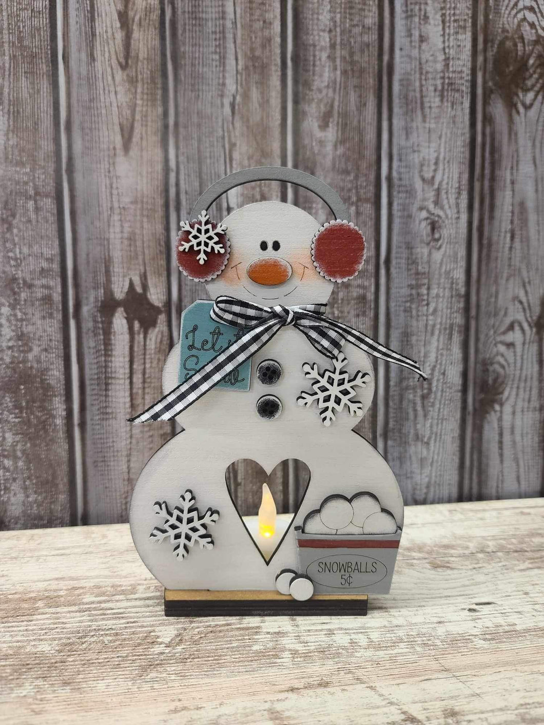 Snowballs Snowman votive holder shelf sitter