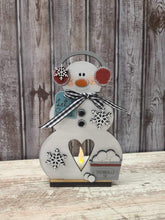 Load image into Gallery viewer, DIY kit with supplies Snowballs Snowman votive holder shelf sitter
