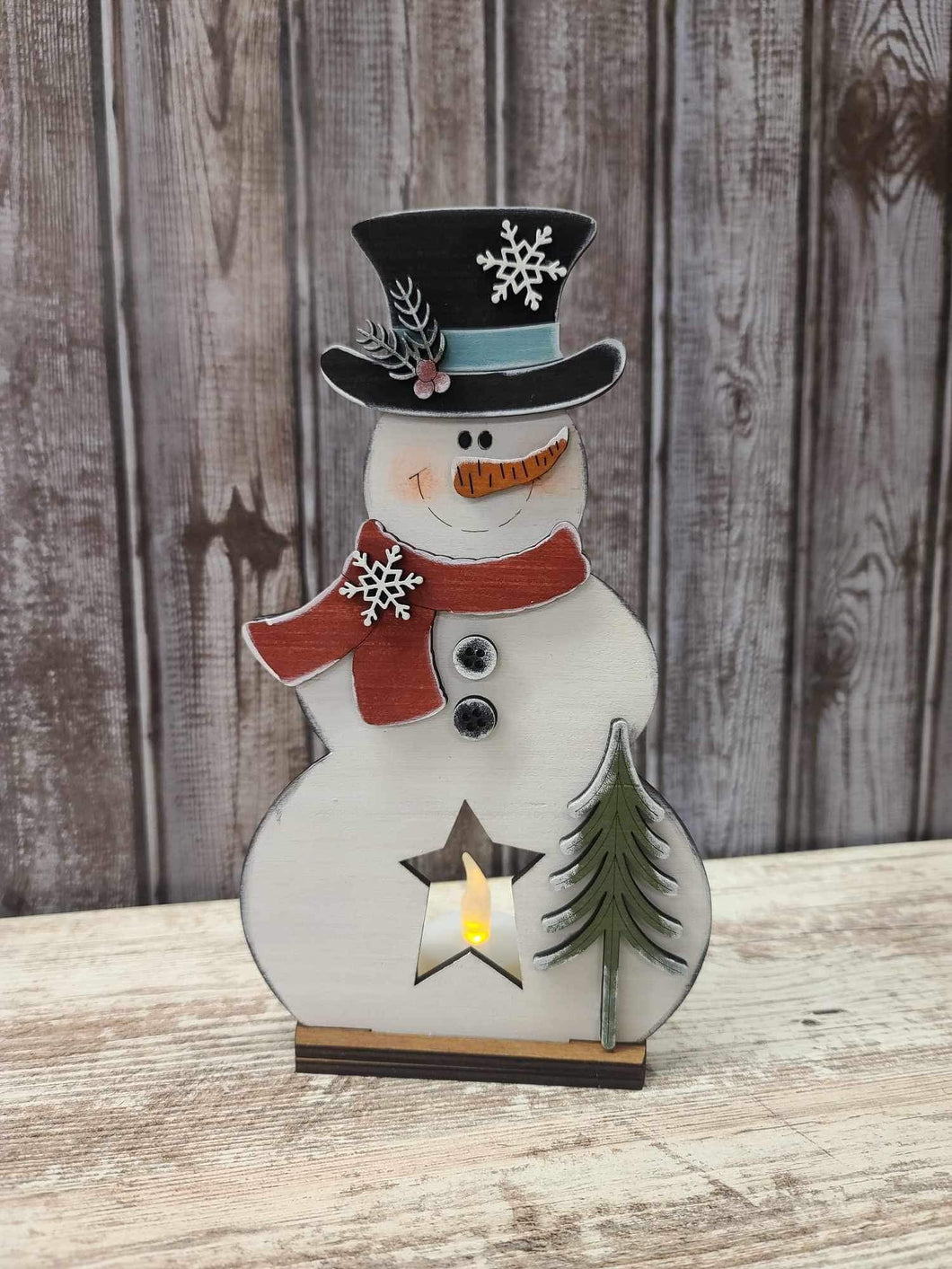 Snowman with tree votive holder