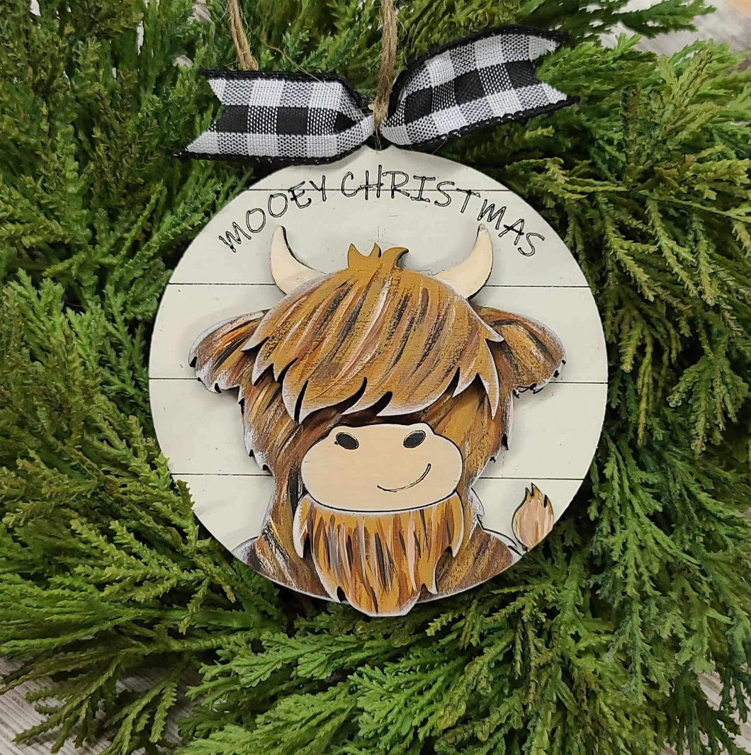 Mooey Christmas highland cow ornament