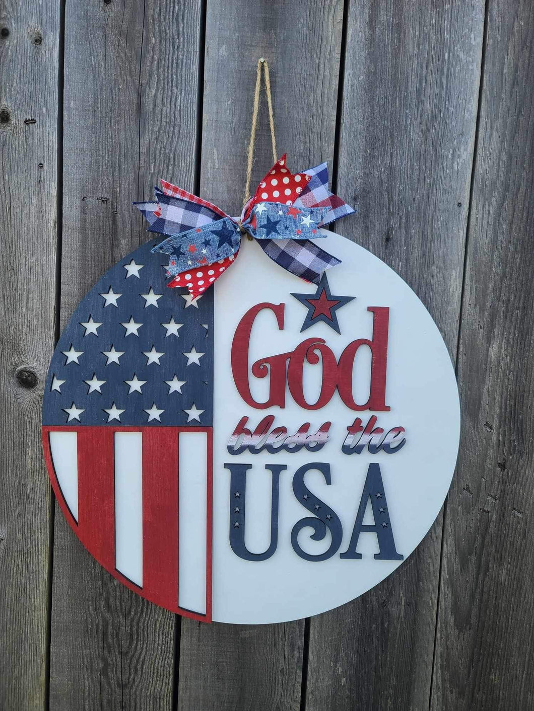 God Bless the USA Patriotic door hanger