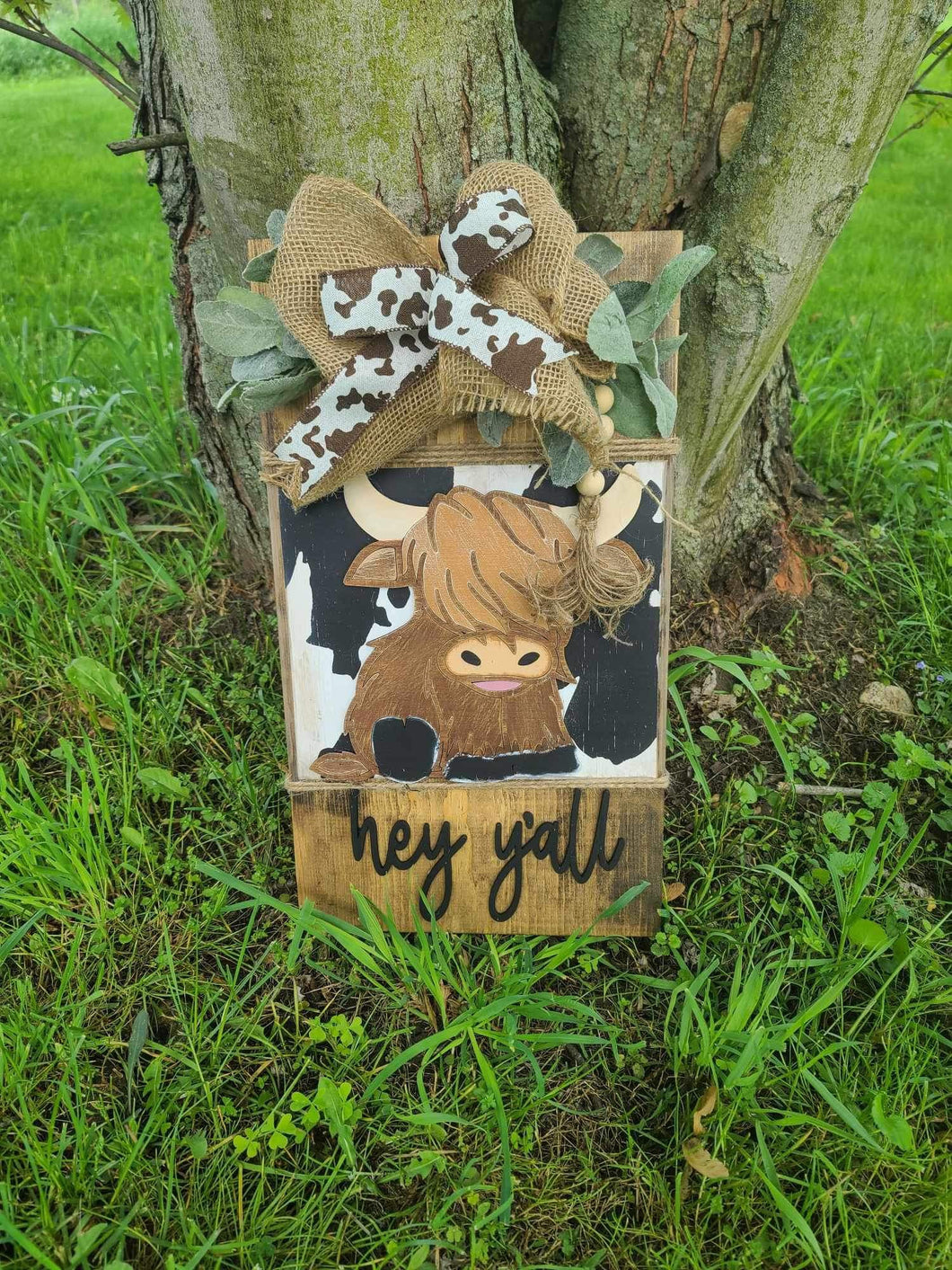 Hey y’all highland cow cowhide sign