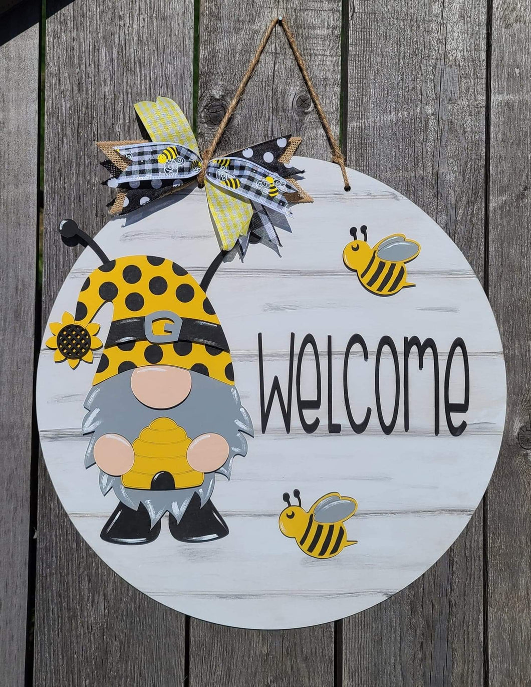 Gnome with bees door hanger